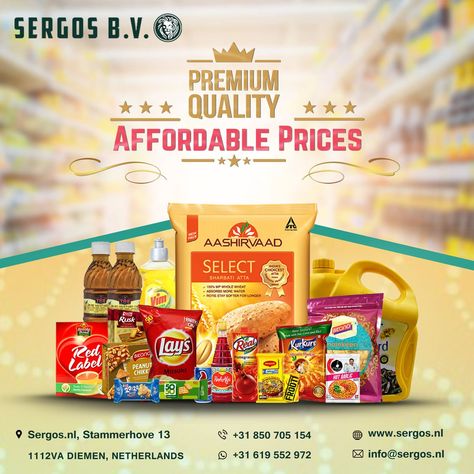 🥳💰Super Discounts and Amazing Profits await you at your nearest SERGOS Store. Stock up on 5-Star Premium Products at Wholesale Prices!💰 𝙁𝙤𝙧 𝙈𝙤𝙧𝙚 𝙦𝙪𝙚𝙧𝙞𝙚𝙨, 𝙑𝙞𝙨𝙞𝙩 𝙤𝙧 𝘾𝙖𝙡𝙡 𝙪𝙨: ☎️ +31(0) 85 070 5154 📧 info@sergos.nl 𝙒𝙝𝙖𝙩𝙨𝙖𝙥𝙥: +31 619 552 972 🏫 Stammerhove 13 1112 VA Diemen The Netherlands #sergos #bestdiscounts #Aashirvaad #Maggi #MDH #Laziza #Sohna #Laila #TRS #Shana Tamil Posters, Grocery Store Flyers, Grocery Store Ads, Supermarket Logo, Rice Dishes Easy, Grocery Ads, Grocery Essentials, Catering Design, Grocery Store Design