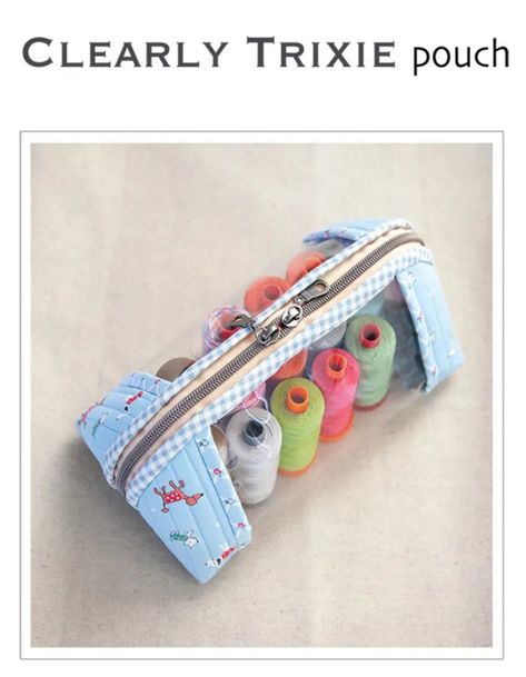 Clearly Trixie Pouch PDF Sewing Pattern by Minki Kim Minki Kim, Transparent Pouch, Pouch Sewing, Fabric Boxes, Sewing Purses, Fat Quarter Shop, Small Organization, Vinyl Siding, Fabric Baskets