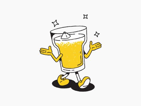 Walking Beer by Fabrizio Morra Beer Tattoo, Beer Drawing, Beer Cartoon, Beer Illustration, 심플한 그림, Retro Graphic Design, Posca Art, Beer Design, Retro Cartoons