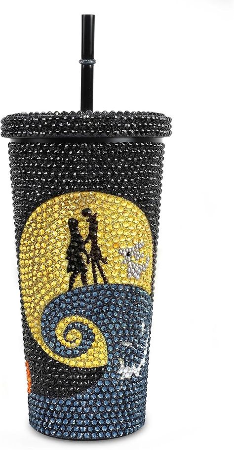 Amazon.com | FunHues Bling Rhinestone Halloween Cup, 20oz Diamond Stainless Steel Insulated Tumbler with Lid and Straw, Glitter Halloween Coffee Water Bottle Mug: Tumblers & Water Glasses Halloween Tumblers, Starbucks Cup Design, Rhinestone Halloween, Glitter Halloween, Halloween Cups, Cup Designs, Halloween Coffee, Water Glasses, Starbucks Cups