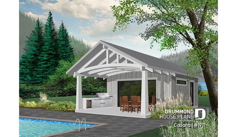 front - BASE MODEL of house plan 1911 Craftsman Style Floor Plans, Small Pool House, Pool House Cabana, Craftsman Modern, Pool Guest House, Guest House Plans, Simple Pool, Drummond House Plans, Pool House Designs