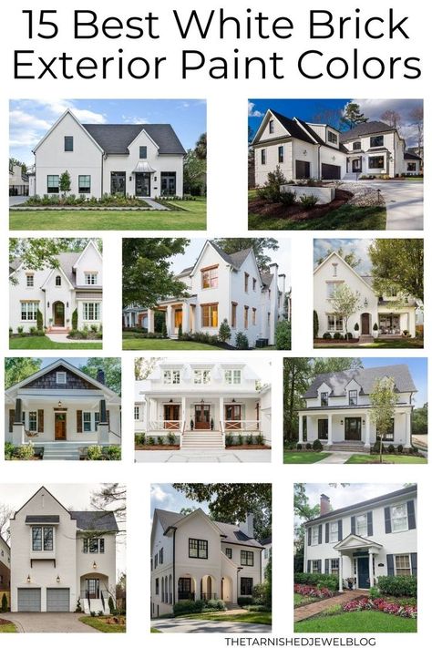 White Brick Paint Colors, White Painted Brick House Exterior, White House Exterior Colors, Painted White Brick House, White Brick House Exterior, White Painted Brick Exterior, White Brick Exterior, Painted Brick House Exterior, Brick Paint Colors