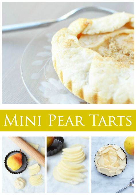 Mini Pear Tarts // These adorable, miniature tarts are perfect for parties. And the best part of these Mini Pear Tarts, they're easy to make. Mini Pear Tarts, Pear Tarts, Fall Goodies, Pear Tart, Mouthwatering Recipes, Mommy Blog, Best Dinner Recipes, Sweet Desserts, Decadent Desserts