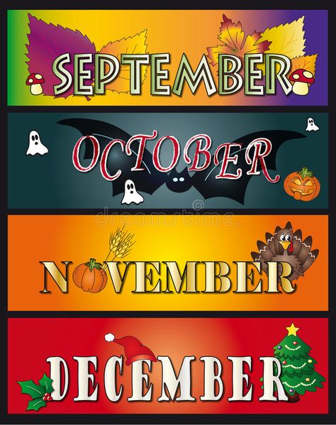 September october november december. Illustration of the months september octobe , #ad, #november, #december, #September, #october, #september #ad September October November December, Halloween Fabric Crafts, Monthly Celebration, October November December, Colorful Borders Design, Fun Nail Colors, November Nails, Unique Shower, Diy Calendar