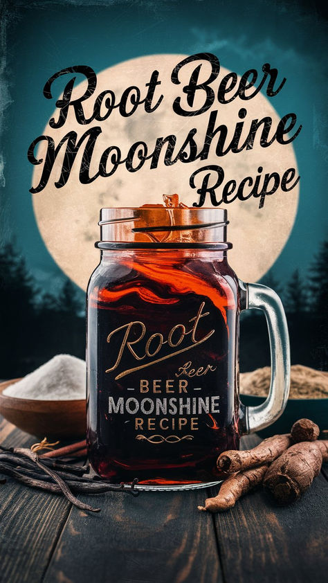 Root Beer Moonshine Recipe: A Sweet Twist on Traditional Moonshine  Have you ever thought about giving traditional moonshine a playful twist? If the idea tickles your fancy, let’s dive into a fun and somewhat cheeky adventure of crafting your own root beer moonshine.  Imagine the classic, nostalgic taste of root beer blended with the bold kick of moonshine. Sounds intriguing, right? Starburst Moonshine Recipe, Crockpot Root Beer Moonshine, Winter Moonshine Recipes, Moonshine Mixed Drinks Recipes, Root Beer Schnapps Recipes, Grape Jolly Rancher Moonshine, Rootbeer Moonshine Recipes, Butterscotch Moonshine Recipe, Ole Smokey Moonshine Recipes Cocktails