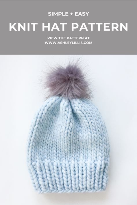 Wool Hat Knit Pattern, Chunky Hat Pattern Knitting, Chunky Knit Baby Hat Pattern, Knit Touque Pattern Free, Easy Free Knitting Patterns Simple, Simple Hat Knitting Pattern, Knitted Chunky Hat Free Pattern, Chunky Knit Baby Hat, Free Chunky Hat Knitting Patterns