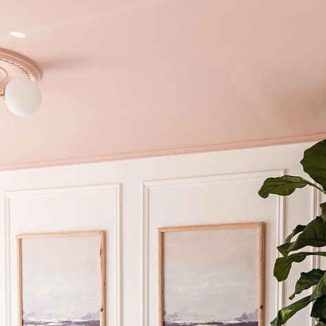 Blush Pink Ceiling, Blush Ceiling Paint, Pink Ceiling White Walls, Castilian Pink Behr, Painted Ceiling White Walls, Castilian Pink, Light Pink Ceiling, Pink Ceiling Bedroom, Blush Ceiling