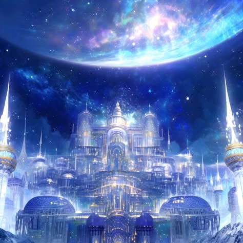 Moon Royalty Aesthetic, Fantasy Moon Castle, Moon Palace Fantasy Art, Space Castle Aesthetic, Moon Kingdom Fantasy Art, Castle In Space, Galaxy Castle, Celestial Castle, Star Kingdom