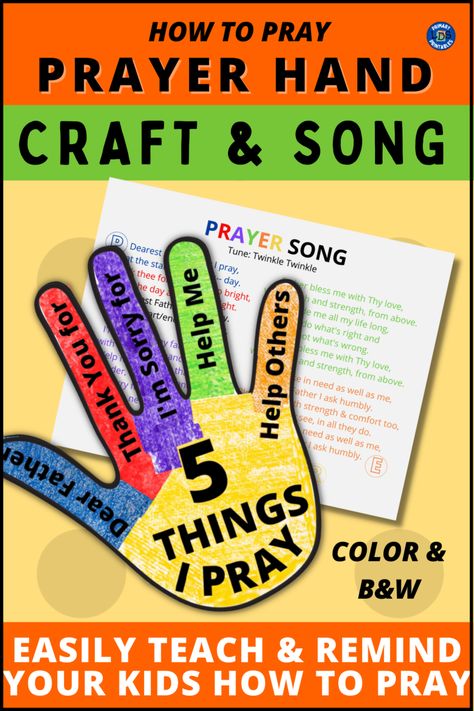 God Made My Hands Craft, Teach Me To Pray Printable, 5 Finger Prayer For Kids Craft, Kindergarten Ccd Lessons, Teaching Preschoolers To Pray, Five Finger Prayer For Kids, Kids Prayer Board Ideas, Praying Hands Craft Preschool, Prayer Rocks For Kids