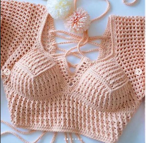 Ladies Tops Patterns, Crochet Blouse Pattern, Crochet Bra, Crochet Crop Top Pattern, Mode Crochet, Crochet Ladies Tops, Crochet Summer Tops, Clothes Crochet, Kids Crochet