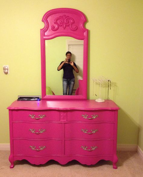 Hot Pink Dresser, Hot Pink Furniture, Hot Pink Room, Pink Dresser, Pink Wardrobe, French Dresser, Vintage Painted Furniture, Pink Furniture, Wardrobe Furniture