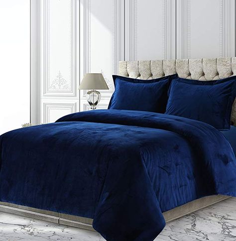 Amazon.com: Tribeca Living VENICEDUVETQUNB Venice Velvet Oversized Solid Duvet Set, Queen, Navy Blue: Home & Kitchen Velvet Comforter, Velvet Duvet, Blue Duvet, King Duvet Cover Sets, White Linen Bedding, Luxury Bedding Sets, Plywood Furniture, Duvet Bedding, Duvet Covers Twin