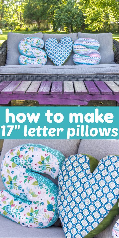 How to Make a DIY Letter Pillow | Make and Takes How To Make A Pillow, Creative Pillows Diy, Pillow Sewing Projects, Diy Pillows For Kids, Pillow Patterns Sewing, Fabric Letters Diy, Pillow Diy Ideas, Diy Pillows Decorative, Diy Fabric Letters Sewing