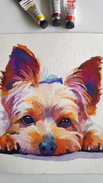 Yorkie Painting Acrylic, Dog Watercolour Painting, Watercolor Yorkie, Yorkie Artwork, Watercolor Pets, Yorkie Painting, Yorkie Art, Watercolour And Pencil, Dog Watercolor Painting