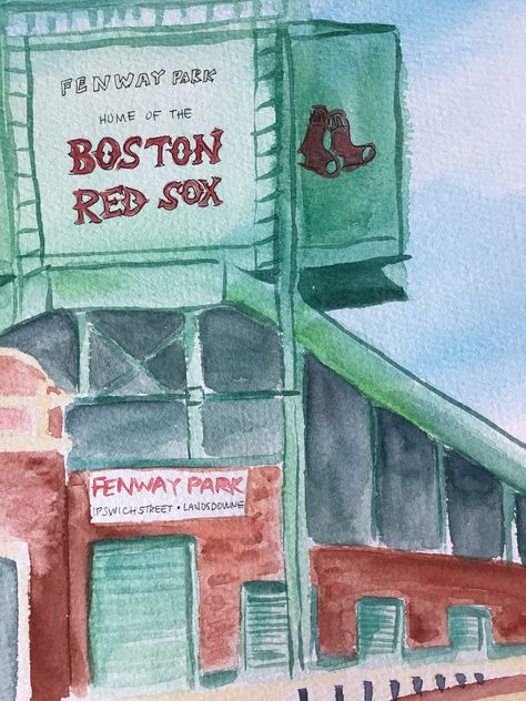 Original Watercolor Fenway Park Boston Red Sox Baseball Fans Sports Celtics Patriots Historic Ballpark Mancave Jersey Yawkey Way Lansdowne - Etsy Matchy Tattoos, Posters Apartment, Red Sox Tattoo, Boston Wall Art, Linen Board, Fenway Park Boston, Baseball Wallpaper, Red Sox Baseball, Dorm Art