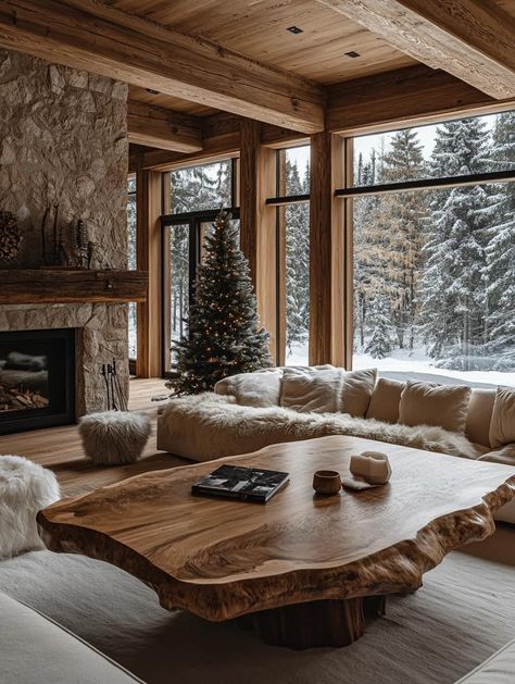 Rustic Lodge Interior, Modern Mountain Home, Cabin Interiors, Mountain Homes, Modern Cabin, A Log, About Christmas, Rustic Cabin, Design Case