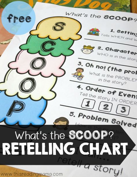 This FREE Retelling Chart will help kids remember what they need to include when they retell a story with SCOOP! | This Reading Mama Retelling Activities, Story Retell, Reading Specialist, 3rd Grade Reading, 2nd Grade Reading, First Grade Reading, Problem Solved, Reading Intervention, Reading Workshop