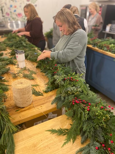 How to Make Natural and Easy Holiday Greenery Garland - The Flour Barn Homestead Greenery Pots For Christmas, James Farmer Christmas Decor, Greenery Around Front Door Christmas, Scandinavian Christmas Garland, Hosting A Wreath Making Party, Decorating With Fresh Greens Christmas, How To Make Greenery Garland, Pine Boughs Decorations Diy, Real Holly Christmas Decorations