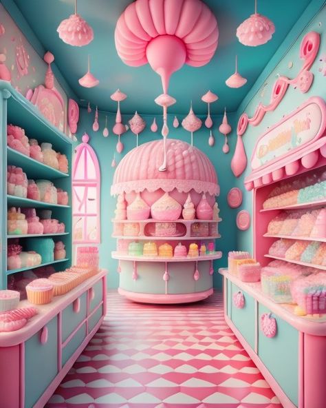 Candy Shop Aesthetic, Candy Store Design, Candy Room, Milkshake Bar, Candy Kitchen, Rabbit Cake, Dessert Station, Window Display Design, Candy House