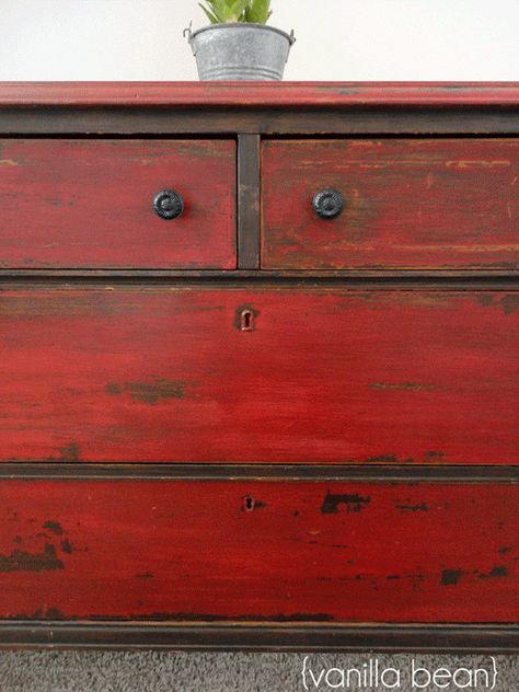 Three Tips for Using Miss Mustard Seed's Milk Paint Red Dresser Makeover, Red Painted Furniture Ideas, Red Painted Furniture, Red Dresser, Painted Furniture Ideas, Red Furniture, Shabby Chic Dresser, Distressed Furniture, Painting Furniture Diy