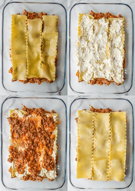 This easy lasagna recipe is a classic family dinner! Lasagna noodles are layered with a meaty tomato sauce, creamy ricotta, and lots of cheese for a delicious Italian meal everyone will love. Meat Lasagna Recipe With Ricotta, Lasange Recipe, Lasagna With Ricotta Cheese, Dinner Lasagna, Easy Lasagna Recipe With Ricotta, Lasagna No Meat Recipe, Lasagna With Ricotta, Lasagna Recipe With Ricotta, Classic Lasagna Recipe