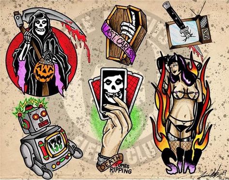 House Of 1000 Corpses Tattoo, Misfits Tattoo Flash, Misfits Band Art, Misfits Tattoo, Traditional Tattoo Flash Sheets, House Of 1000 Corpses, Punk Tattoo, Traditional Tattoo Inspiration, Saved Tattoo