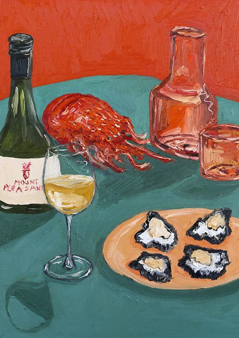 Libby Haines, Oysters Painting, Oysters Aesthetic, Lobster Painting, Oyster Painting, Oyster Art, Lobster Art, Semillon, The Fine Print