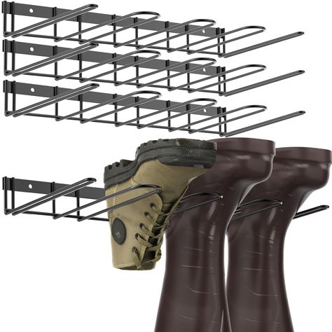 PRICES MAY VARY. HOLDS VARIATY SIZES of boots, waders, tall shoes, knee high boots, walking boots, work boots, rain boots, cowboy boots, etc., keeping boots straight and in good shape. ORGANIZE AND DRY FOOTWARE. Use this metal boot rack to keep your floor uncluttered and allow air circulation in your footware. 4.5mm-Diameter WELDED METAL RACK with anti-rust coating, sturdy enough to protect your boots and gear. EASY WALL MOUNT INSTALLATION. Screws and instructions are included in the package. Ne Peg Boot Rack Diy, Wall Mount Boot Rack, Glove Storage Ideas, Diy Boot Rack, Boot Storage Ideas, Shoe Holder For Closet, Shoe Rack Wall, Garage Shoe Storage, Boot Organizer