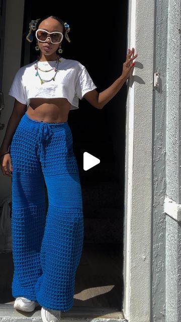 HARMONY JACKSON on Instagram: "The newest waffle crochet pants ✨ #crochetdesign   🧶100% cotton  ⏳ 45hrs" Diy Crochet Pants, Crochet Lounge Set Free Pattern, How To Crochet Pants, Crochet Pants Tutorial, Crochet Joggers, Crochet Pants Outfit, Black Crochet Pants, Crochet Trousers, Waffle Crochet