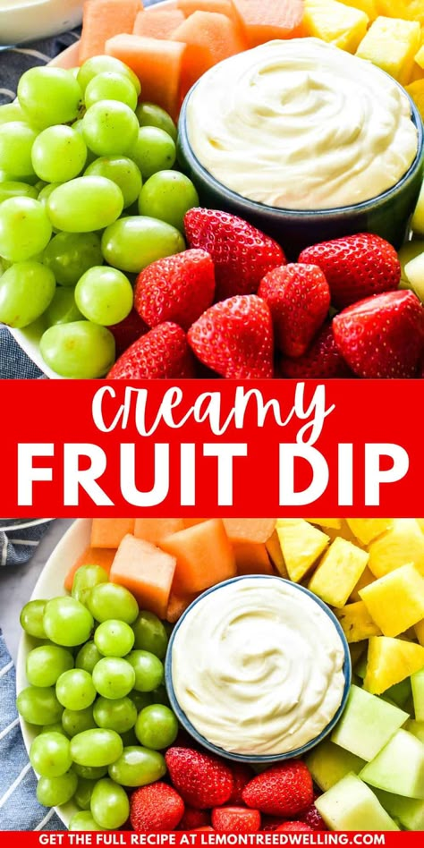 Everyone loves a good dip recipe, and this Fruit Dip is one of our favorites! It's thick and creamy, with just the right amount of sweetness, and adds the perfect pop of flavor to any of your favorite fresh fruits. Fresh Fruit Dip Recipe, Easy Fruit Dip Recipe, Fruit Platter Dip, Dip For Fruit Tray, Fruit With Dip, Fruit Dip Recipe Easy, Fruit Trays For Party, Homemade Fruit Dip, Easy Fruit Platter