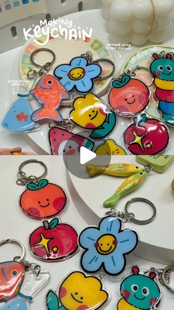 mini art studio and shop on Instagram: "first time making shrink plastic keychain using @ohuhuart acrylic marker set, made some mistakes but it was pretty fun though!🍋🍊  full process is uploaded on youtube, youtube : gazoo studio" How To Make Acrylic Keychains, Shrink Plastic Keychain, Mini Art Studio, Plastic Keychain, Marker Set, Acrylic Keychains, Youtube Youtube, Shrink Plastic, Markers Set