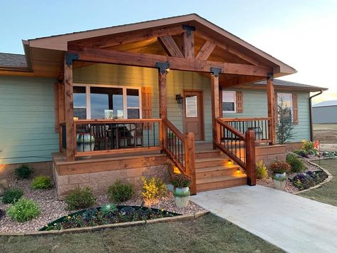 Cedar Porch, Manufactured Home Porch, Mobile Home Front Porch, Casa Garage, Mobile Home Exteriors, Mobile Home Makeover, Mobile Home Renovations, Manufactured Home Remodel, House Front Porch