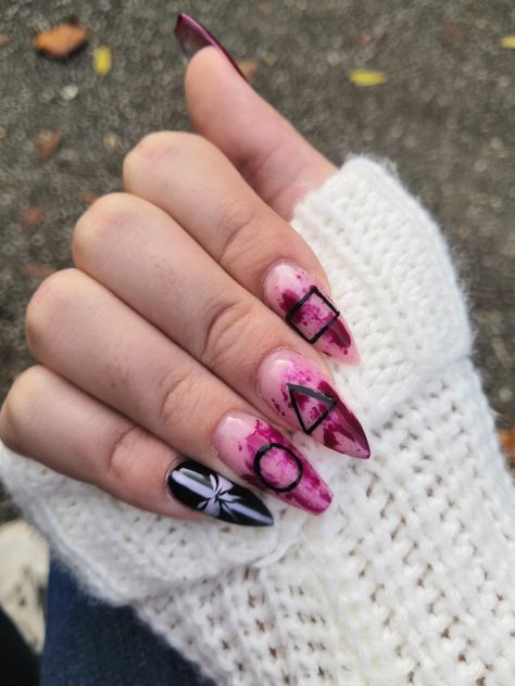 Squid Game Nails, Game Nails, Nct Core, Tape Nail Art, Pretty Nail Art Designs, Pretty Nail Art, Nails Summer, Elegant Nails, Squid Games