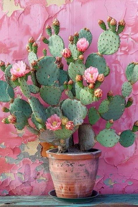 Mexican Cactus Garden, Flowers Of Mexico, Prickly Pear Cactus Flower, Unique Cactus Plants, Mexican Farmhouse, Arizona Pictures, Colorful Cowgirl, Fancy Plants, Cactus Mexico