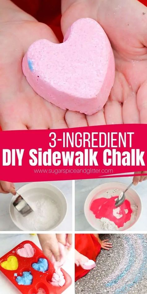 How to make sidewalk chalk with just three ingredients. Step-by-step tutorial plus a video so you can make foolproof, amazing sidewalk chalk in any shape - perfect for summer parties or a special summer surprise for the kids Sidewalk Chalk Recipe, Homemade Sidewalk Chalk, Homemade Chalk, Melt And Pour Soap, Diy Chalk, Rainy Day Crafts, Fun Factory, Summer Birthday Party, Melt And Pour