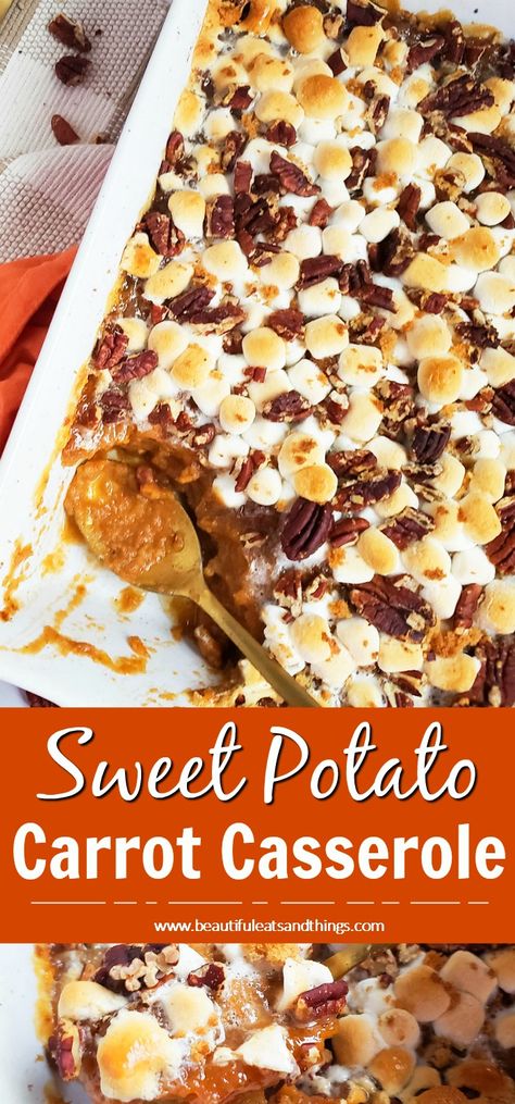 This year, I decided to bring this delicious Easy Sweet Potato Carrot Casserole to our Thanksgiving Dinner. Made with @GloryFoods Honey Carrots and @brucesyams. #ad. #thanksgiving #sweetpotatocasserole #thanksgivingrecipes Southern Pecan Sweet Potato Casserole, Candied Yams With Marshmallows Pecans, Yams Recipe Candied With Pecans, Sweet Potato Casserole For A Crowd, Yams With Marshmallows And Pecans, Sweet Potato Casserole No Pecans, Candied Yam Casserole, Candied Yams Casserole, Sweet Potato Casserole Without Pecans