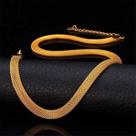 Gold chain for men and women chic hiphop 6mm wide 316L stainless steel 18K gold plated flat mesh chain necklace and bracelet set Punk Style Men, Mens Gold Chain Necklace, Gold Neck Chain, Mens Choker Necklace, Mesh Necklace, Chain For Men, Necklace Men, Gold Chains For Men, Color Necklace