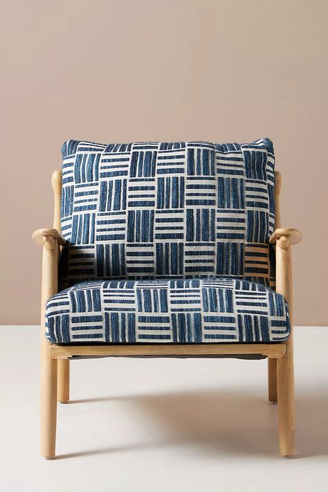 Indigo Woven Cotton-Upholstered Cane Wood Lounge Armchair | Anthropologie UK Caned Furniture, Cane Armchair, Blue Accent Chairs, Cane Furniture, Cane Chair, Anthropologie Uk, Lounge Armchair, Luxe Interiors, Sofas And Chairs