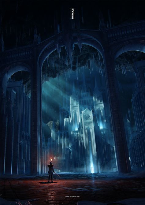 ArtStation - The Ice Castle, Alex Lukianov Poster For Print, Ice Aesthetic, Frozen Castle, Ice Castle, Ice Palace, Castle Aesthetic, Ice Castles, Blue Angel, Scenic Photography