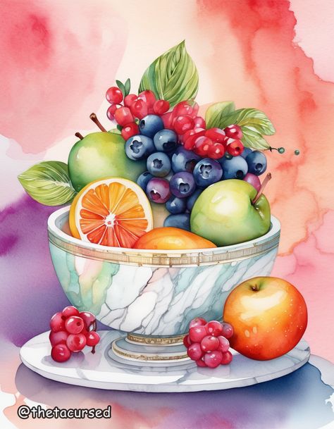 Watercolor Dreams Series, artwork by ThetaCursed, License for use: CC BY-NC 4.0 Fruit Bowl Watercolor, A Bowl Of Fruit, Series Artwork, Bowl Of Fruit, Watercolor Fruit, Beautiful Art Paintings, Tanjore Painting, Watercolor Artwork, Fruit Bowl