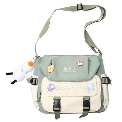 PRICES MAY VARY. ✅【HIGH QUALITY MATERIAL】 The kawaii shoulder bag is made of high-quality nylon fabric, which is wear-resistant and good in texture, durable to use. ✅【LARGE CAPACITY】 Size:12.99x11.02x4.33inch. The storage space of this kawaii messenger bag is big enough for your daily belongings. You can easily take your iPad, cell phone, book, wallet, makeup, etc. with you. ✅【KAWAII ACCESSORIES】Comes with kawaii pins and stuffed pendant. You can also DIY the cute crossbody bag with other kawaii Cute Messenger Bag, Kawaii Purse, Cute Messenger Bags, Cute Crossbody Bags, Student Book, Casual Crossbody Bag, Crossbody Bags For Women, Canvas Crossbody Bag, Bags Aesthetic