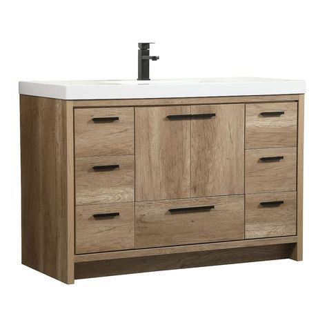 Donovan Single Bathroom Vanity, 48", Natural Oak | West Elm Modern Wood Vanity, Bathroom Repair, 36 Inch Bathroom Vanity, 30 Vanity, Natural Bathroom, Resin Top, Hall Bathroom, Bathroom Vanities For Sale, Double Bathroom Vanity