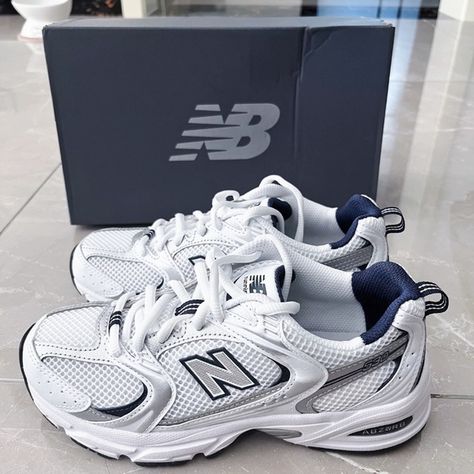 New Balance 530 White with Natural Indigo Size 7.5 New Balance 530 White, Balance Shoes, New Balance Shoes, New Balance, Size 7, Shop My, Collage, Best Deals, Closet