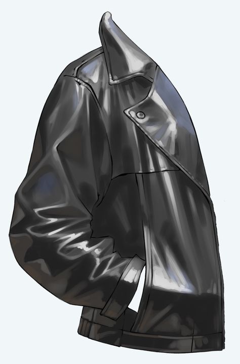 Coloring Leather Drawing, Digital Leather Tutorial, Leather Fabric Rendering Illustration, Fabric Shading Drawing, Person With Jacket Reference, Leather Jacket Drawing Tutorial, Leather Jacket Digital Art, Jacket Shading Reference, Leather Painting Tutorial