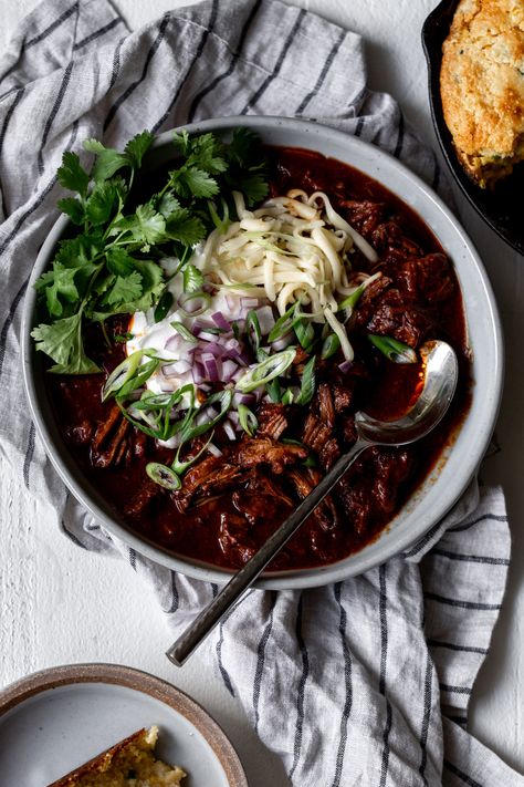 Texas-Style Beef Short Rib Chili, Two Ways - Cooking with Cocktail Rings Short Ribs Chili Recipe, Short Rib Chili, Texas Style Chili, Beef Chilli, Braising Recipes, Texas Beef, Brown Sauce, Braised Short Ribs, Short Rib