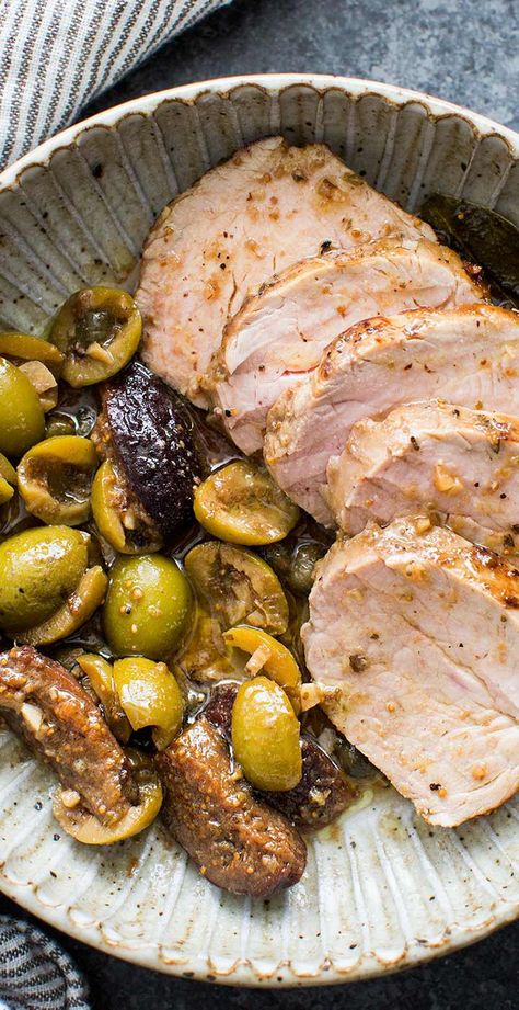 Marinated Pork Tenderloin, Pork Tenderloins, Marinated Pork Tenderloins, Olive Recipes, Elegant Presentation, Marinated Pork, Mediterranean Dishes, White Meat, Pork Tenderloin