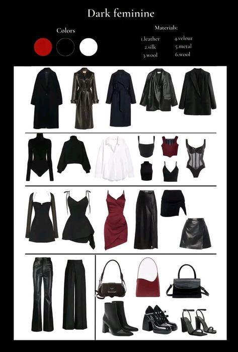 Scorpio Capsule Wardrobe, Dark Feminine Business Outfits, Dramatic Aesthetic Outfit, Dark Luxe Aesthetic Outfit, Entj Outfit Aesthetic, Old Money Gothic Outfits, Chic Dark Outfits, Dress Like A Scorpio, Dark Femine Outfits Summer