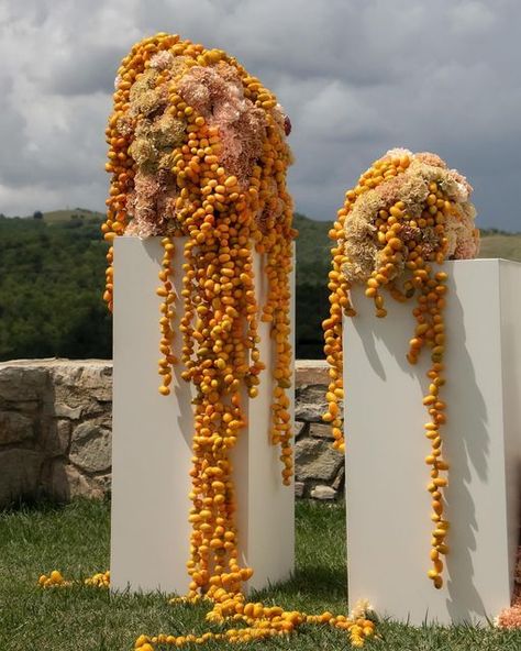 Your Wedding Aesthetics on Instagram: "Some of the gorgeous floral, vegetable, and fruit installations by @carolinruggaber that inspire with their vibrant colors and unique designs ❤️" Vegetable Decoration, Fruit Sculptures, Destination Wedding Italy, Fruit Wedding, Wedding Aesthetics, Unique Floral Arrangements, Summer Florals, Vegetable And Fruit, Flower Installation