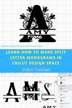 Cricut Design Space help! Learn how to make split letter monogram designs in CDS with a video tutorial. From simple to ornate monograms to put a name in! #cricut #monogram Cricut Split Monogram, Monogram Cricut, Split Letter Monogram, Cricut Ornaments, Alphabet Handwriting, Slice Tool, Tool Watch, Fonts Embroidery, Space Video