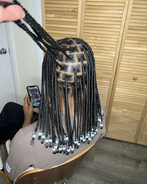 Black Hair Hairstyles Braids, Hairstyles With Braiding Hair For Black Women, Short Braids For School, Hairstyles For School Black Girls Braids, Braided Hairstyles For Black Women Beads, Beads Hairstyles Black Women, Plaits Box Braids Natural Hair, Short Braids For Black Women With Beads, Braids For Black Women With Beads